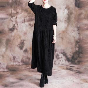 Solid Color Long Sleeve Winter Dress Loose Velvet Dress