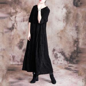 Solid Color Long Sleeve Winter Dress Loose Velvet Dress