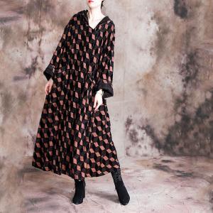 Long Sleeve Plus Size Geometric Dress Long Hooded Dress