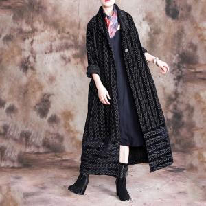 Stand Collar Black Overcoat Plus Size Elegant Wrap Coat