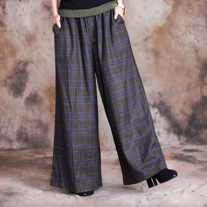 OL Style Gingham Pants Wide Leg Trousers for Woman