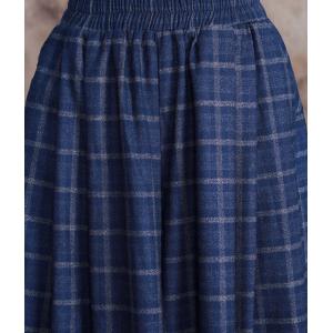 Elastic Waist Wool Plaids Pants Womans Wide Leg Pants