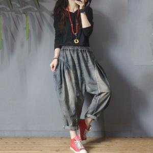 Korean Style Womans Baggy Jeans Fluffy Mom Jeans
