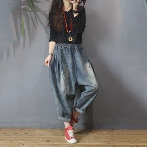 Korean Style Womans Baggy Jeans Fluffy Mom Jeans