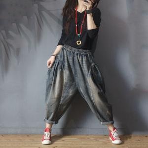 Korean Style Womans Baggy Jeans Fluffy Mom Jeans