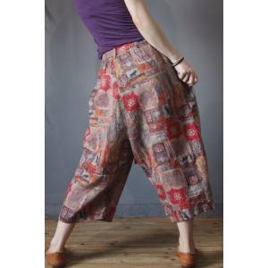 Fall Fashion Folk Wide Leg Pants Cotton Linen Red Trousers with A Belt