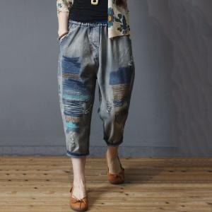 Linear Embroidery Korean Ripped Jeans Baggy Jeans In 90s