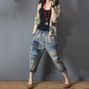 Linear Embroidery Korean Ripped Jeans Baggy Jeans In 90s