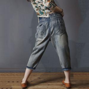 Linear Embroidery Korean Ripped Jeans Baggy Jeans In 90s