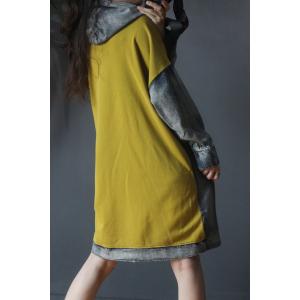 Patch Pockets Hoodie Dress Plus Size Denim Blend Dress