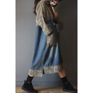 Vintage Style Camouflage Hooded Dress Plus Size Denim Korean Dress