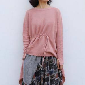 Long Sleeve Asymmetrical Knitwear Cotton Linen Drawstring Sweater