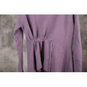 Casual Style Tied Purple Sweater Asymmetrical Knitted Pullover Sweater