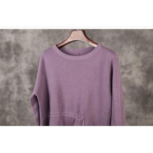 Casual Style Tied Purple Sweater Asymmetrical Knitted Pullover Sweater