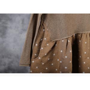 Small Dotted Long Sleeve Knitting Dress Vintage Empire Waist Dress