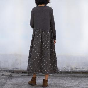 Fall Fashion Gray Dress Knitted Polka Dot Dress