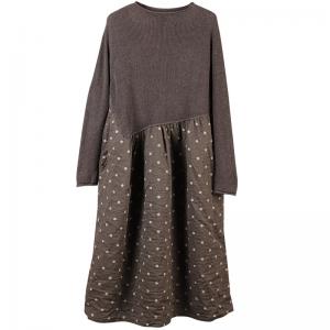 Fall Fashion Gray Dress Knitted Polka Dot Dress