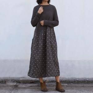 Fall Fashion Gray Dress Knitted Polka Dot Dress