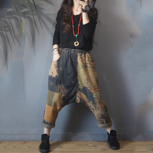 Korean Fashion Denim Harem Pants Vintage Printed Thai Pants