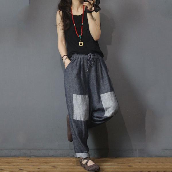 Colored Patchwork Cotton Linen Pants Loose Comfy Harem Trousers for Women