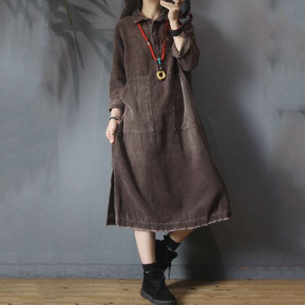 Solid Color Loose Corduroy Dress Winter Casual Korean Dress
