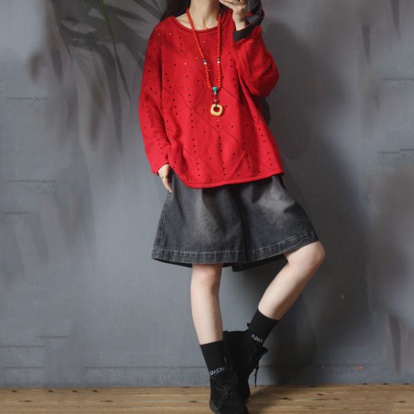 Korean Style Crochet Sweater Plain Long Sleeve Plus Size Knitwear