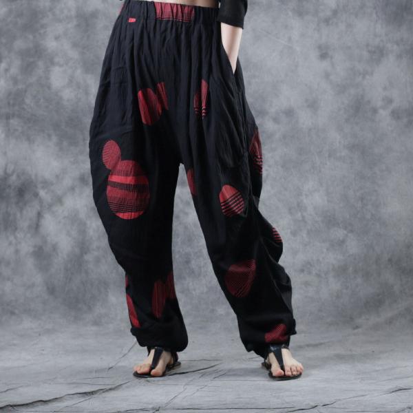 Red Polka Dots Harem Pants Cotton Blend Flowy Pants for Women