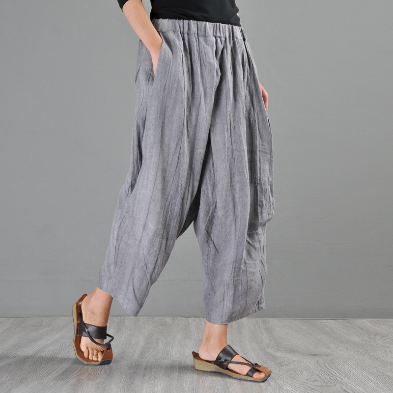 Solid Color Casual Harem Trousers Baggy Linen Pants for Women in Black ...