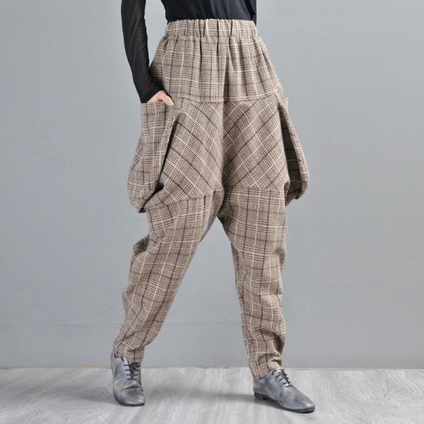 British Style Gingham Pants Womans Woolen Radish Pants