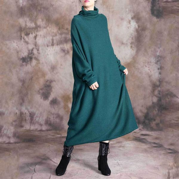 Blackish Green Turtle Neck Sweater Dress Plus Size Winter Dress