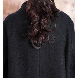 Stand Collar Chinese Buttons Black Overcoat Woolen Plus Size Coat