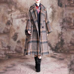 Big Checkers Tailored Collar Coat Womans Knee Length Coat