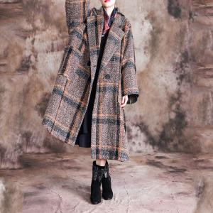 Big Checkers Tailored Collar Coat Womans Knee Length Coat