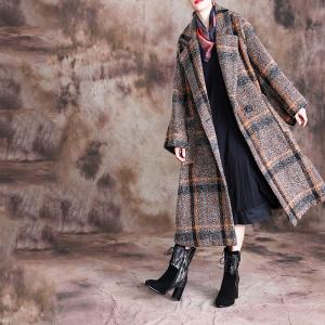 Big Checkers Tailored Collar Coat Womans Knee Length Coat