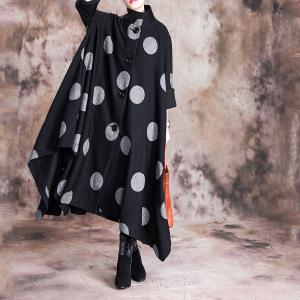 Asymmetrical Polka Dot Coat Black Elegant Long Cape Coat