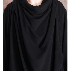 Casual Style Black Draped Dress Long Sleeve Loose Dress