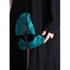 Lotus Applique Turtleneck Dress Casual Long Sleeve Black Dress