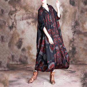 Red Paisley Tent Dress Plus Size Long Sleeve Flare Dress