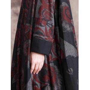 Red Paisley Tent Dress Plus Size Long Sleeve Flare Dress