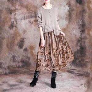 French Style Exquisite Embroidered Dress Kong Sleeve Knitting Dress