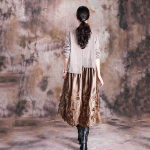French Style Exquisite Embroidered Dress Kong Sleeve Knitting Dress