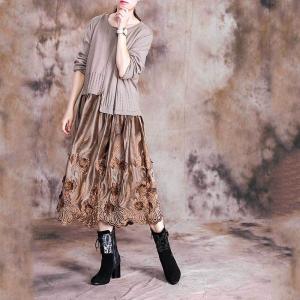 French Style Exquisite Embroidered Dress Kong Sleeve Knitting Dress