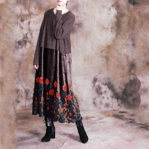 Retro Style Rose Embroidered Clothing Long Sleeve Elegant Dress