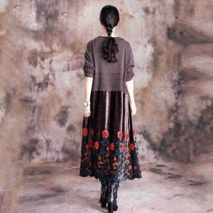 Retro Style Rose Embroidered Clothing Long Sleeve Elegant Dress