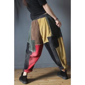 Color Blocks Womens Corduroy Pants Vintage Harem Trousers
