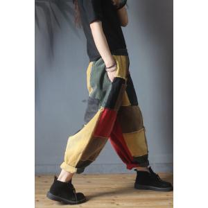 Color Blocks Womens Corduroy Pants Vintage Harem Trousers