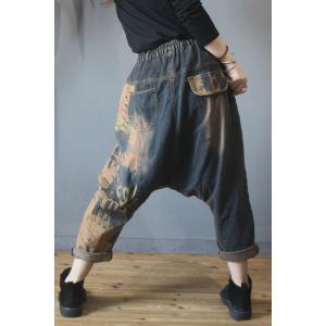 Korean Fashion Denim Harem Pants Vintage Printed Thai Pants