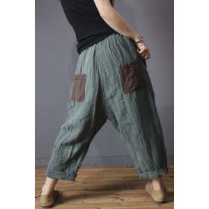 Contrast Color Drawstring Pants Cotton Linen Pants for Woman