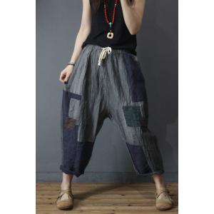 Large Size Patchwork Cotton Linen Trousers Comfy Cruise Wear for Women