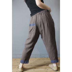 Korean Fashion Patchwork Harem Pants Flax Cruise Wear for Women